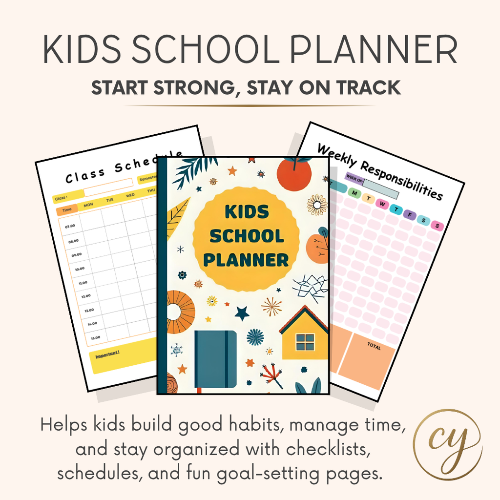 Printable Kids School Planner – 40+ Pages of Checklists, Trackers & Study Tools – Instant PDF Download
